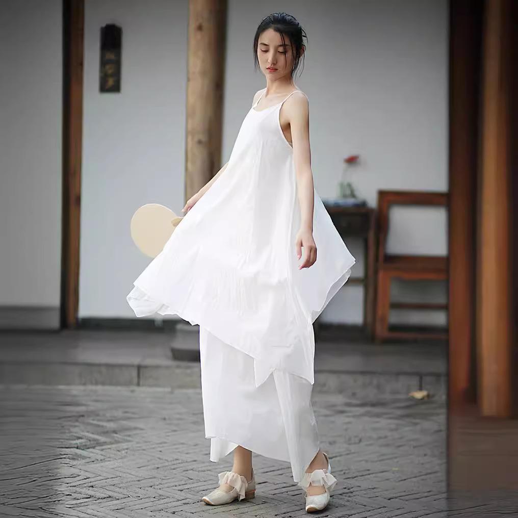 

Spring & Summer Zen Cotton Double-Layer Irregular Suspender Skirt One Size чорний