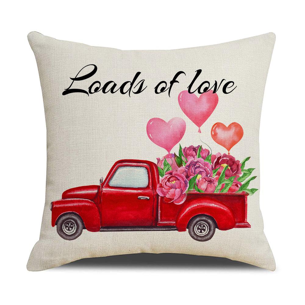 Valentine's Day Pillow Nordic Red Car Rose Love Print Cushion Linen Cushion Home Products