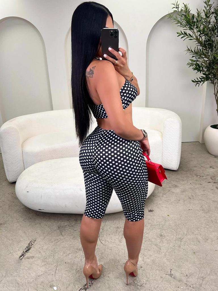 HR26103 Women's Halter Bandeau Polka Dot Two-Piece Set with Tight Five-Point Pants