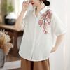 DIMANAF 2026 Feminino Tamanho Plus Novo Verão Estampa Floral Camisa Blusa Manga Curta Casual Solta Algodão Feminino Tops Camisas