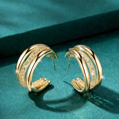 Orecchino a pendente in metallo liscio color oro con rete a doppia maglia a forma di C e cristalli CZ per donna Minimalismo Iperbole Moda Gioielli per Feste