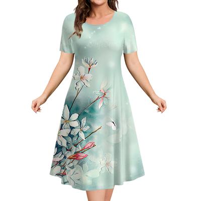Fashionable and Elegant Women's Loose A-Line Dress, Short Sleeve, Simple Floral Dress