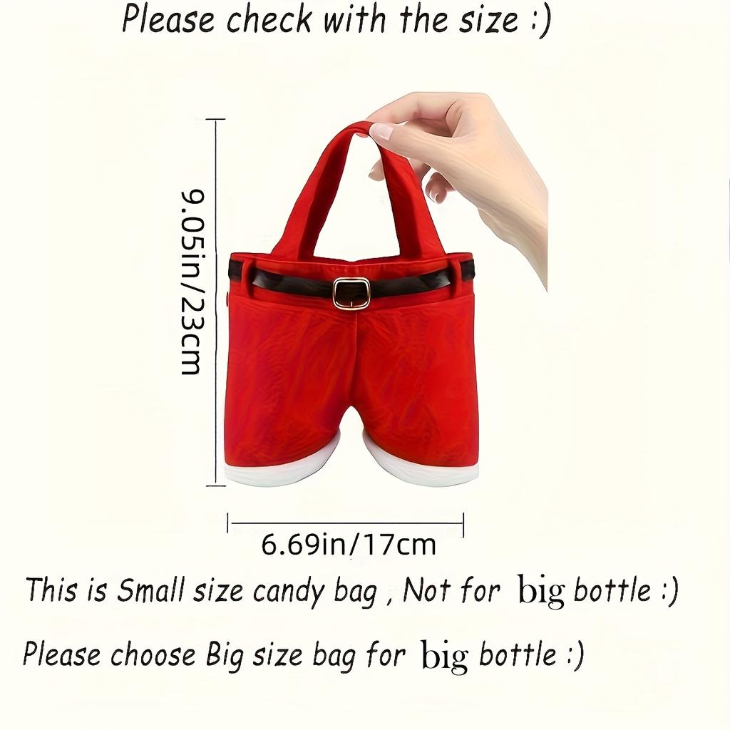 6pcs Santa Pants Style Candy Bags, Christmas Reindeer No Sew Polyester Gift Pouches, Festive Holiday Decor, Red, for New Year Christmas Gift Wrapping