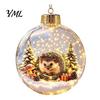 Warm Light Christmas Scenes 3D Animal Faux Crystal Ball Ornament, Lighted Acrylic Hanging Decor Indoor Party Accents with Hedgehog Penguin Panda, LED
