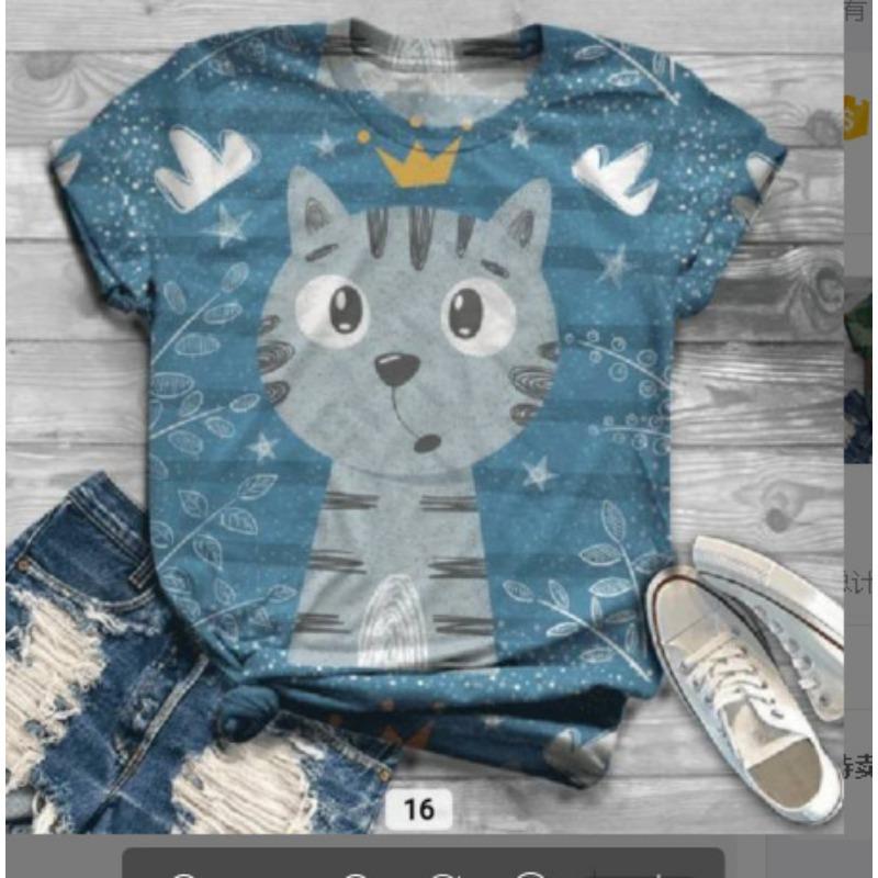 Summer New Women's Cartoon 3D Animal Digital Printed Short Sleeved T-shirt