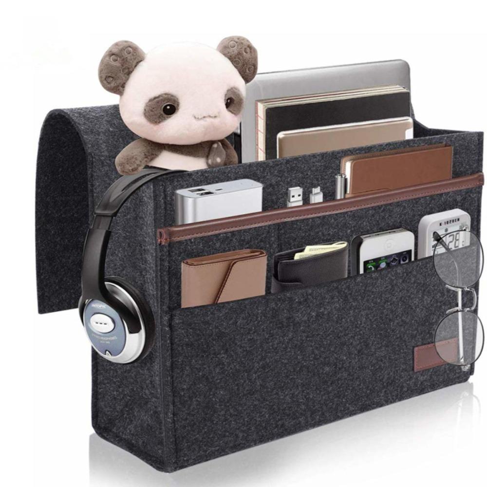 

Подвесной прикроватный органайзер с несколькими карманами, экономящий место, держатель для пульта и салфеток, кровать темно серый