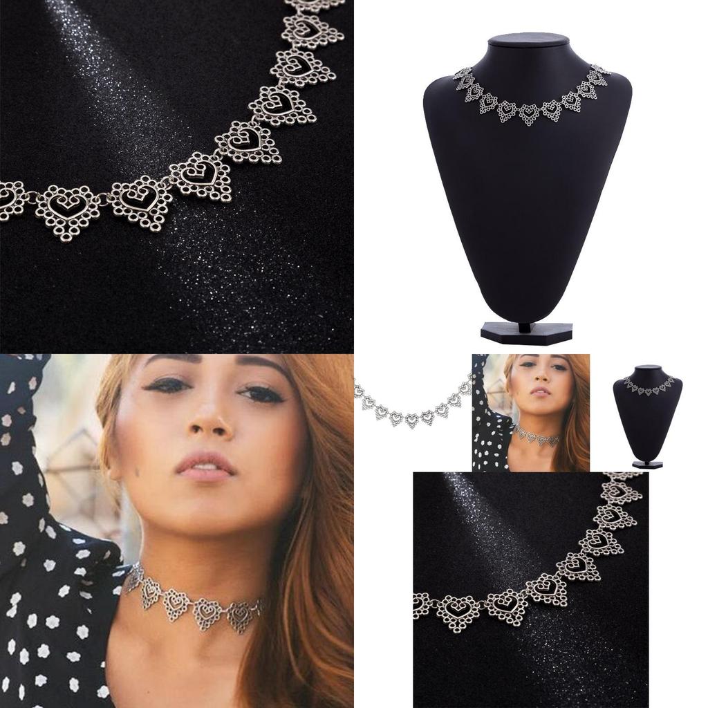 Trendy Silver Heart Shaped Hollow Necklace Unique Geometric Design For Women