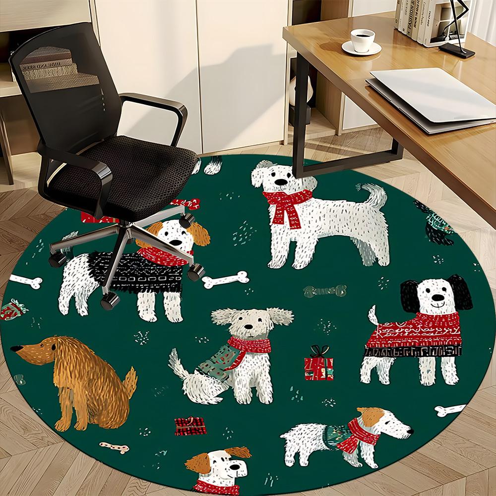1pc Puppy Party Office Round Rug, Non-slip, Soft and Durable Office Rug for Interior Decoration, Perfect for Office, Beautiful Decoration yy260323007