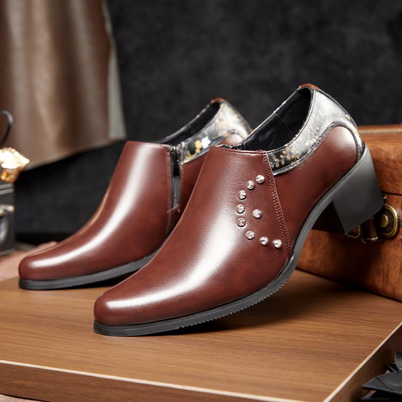 Fashion Leather Men Dress Shoes High Heel British Mens Elevator Business Shoes Wedding Party Male Oxford Footwear Increasing 5.8cm