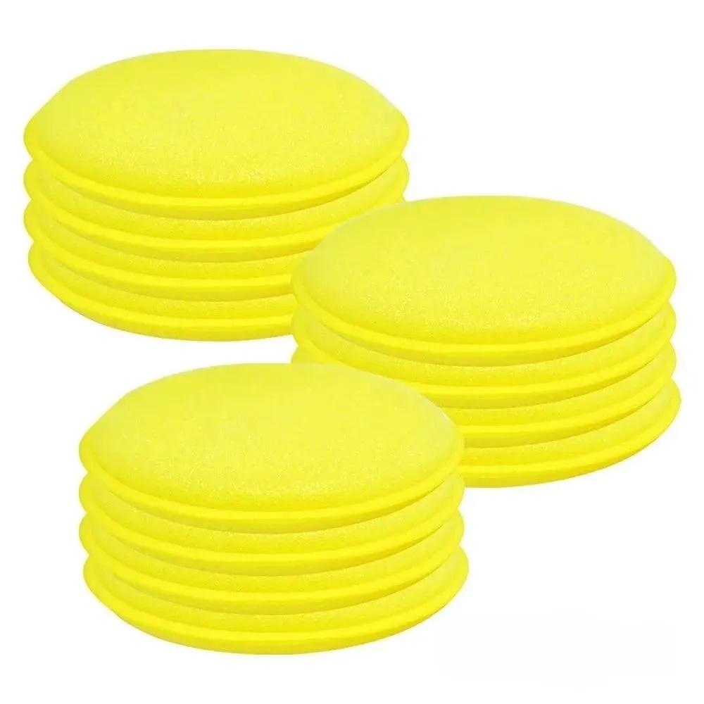 

12pcs High Density Foam Edge Trimming Absorbent Flat Round Fiber Waxing Sponges Set for Car Care Detailing Polishing Application One size жовтий