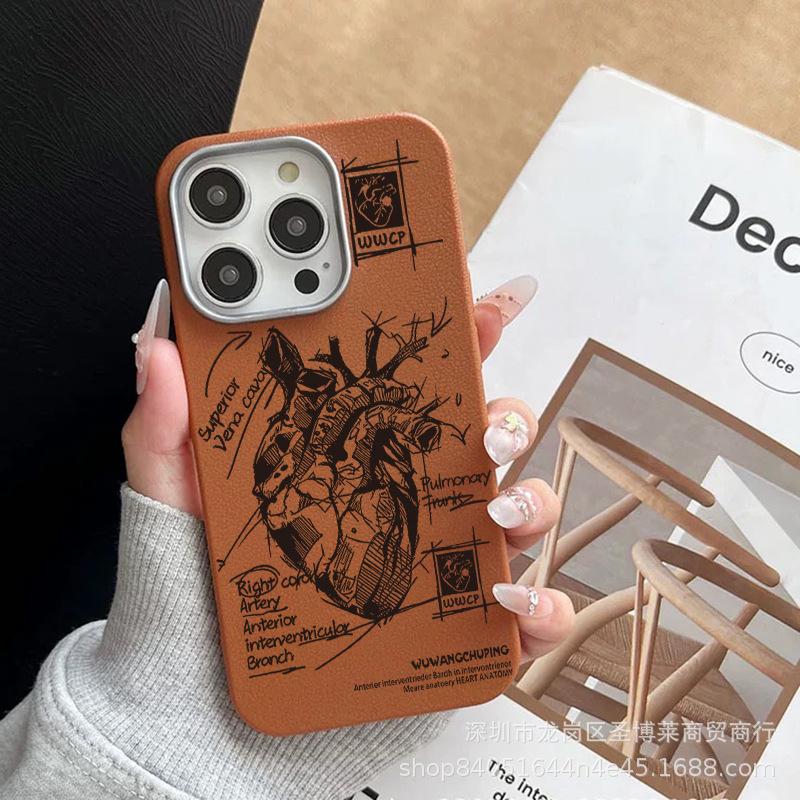 Heart Sketch For iPhone15promax Phone Case Apple 16 Leather 14/13/12 Case 17