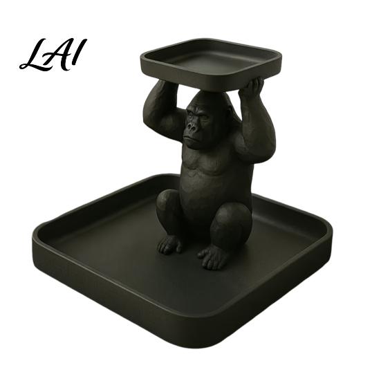 Desktop Aromatherapy Holder 3D Printed Gorilla Decorative Tray Squatting Figure with Dual-Tier Storage for Creative Animal Statue Keys Jewelry Small