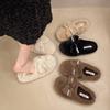 2025 new autumn and winter super fire beautiful plush warm flat bottom bag head cotton slippers fluffy slippers women wear half drag