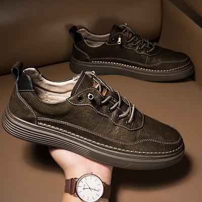 Sneaker da uomo da skateboard con lacci Primavera Autunno Scarpe casual da uomo Scarpe da uomo in vera pelle Fondo morbido Scarpe da uomo Marroni/Nere/Beige