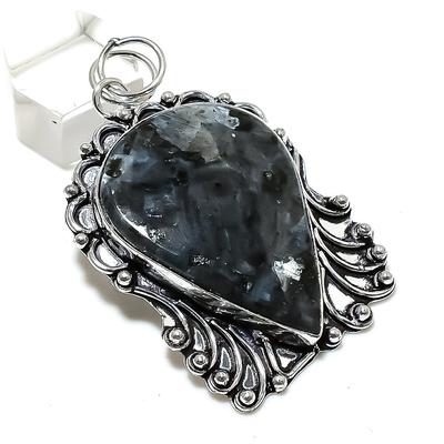 Natural Larvikite Gemstone Handmade 925 Sterling Silver Pendant 2.56" Y4V87