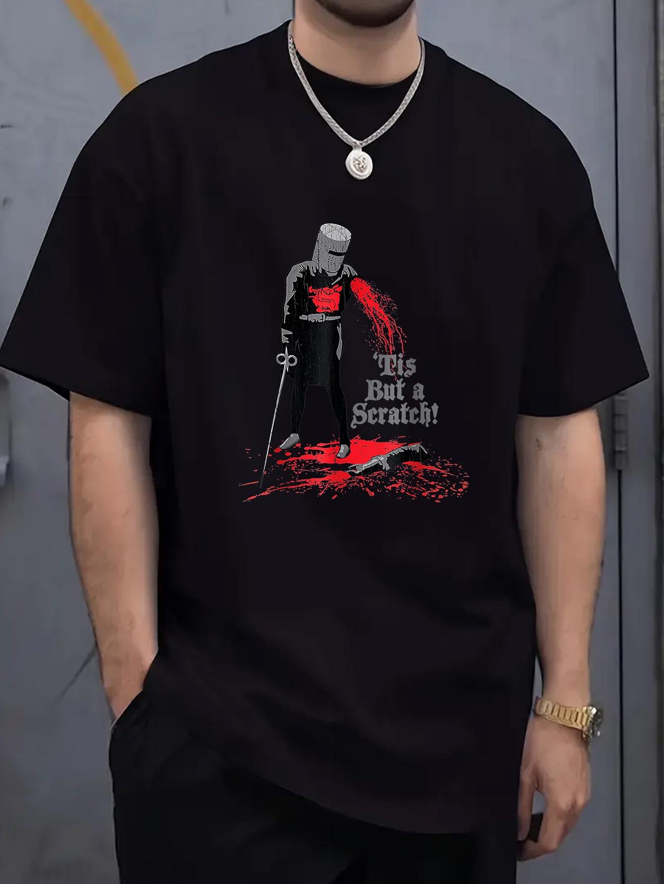 

It s Just A Scratch T-Shirt Black Knight Graphic Tee with Red Blood Splatter Design Casual Round Neck Summer Shirt for Adults 4XL