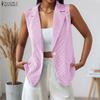ZANZEA Women Casual Turn Down Collar Sleeveless Stripe Cardigan Vest