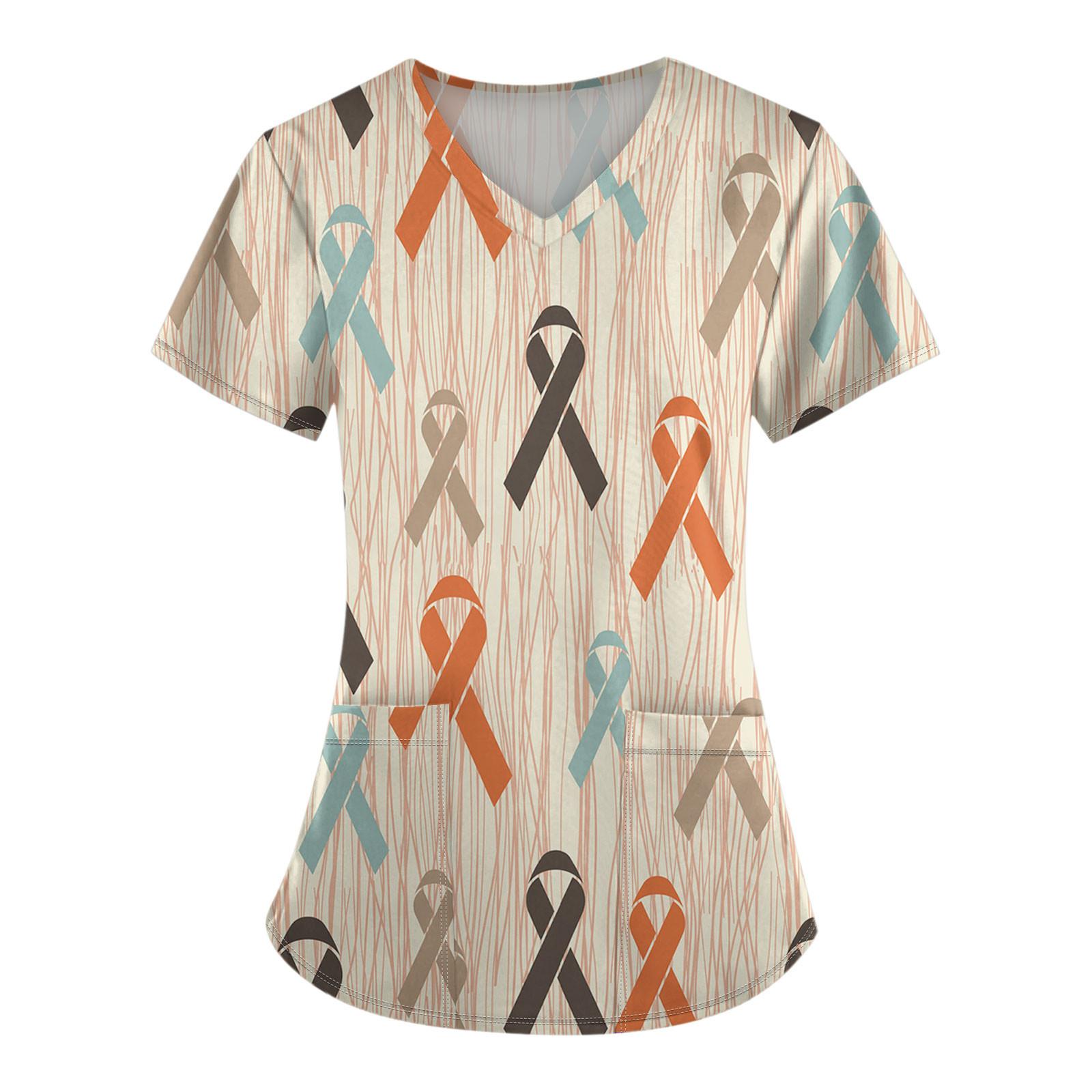 Женская модная рабочая одежда с v-образным вырезом и коротким рукавом с карманной — фото 5