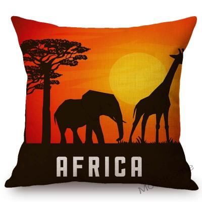 Africa Sunset Breathtaking View Scenery Art Gallery Decorative Throw Pillow Case African Animal Giraffe Elephant Cushion Cover