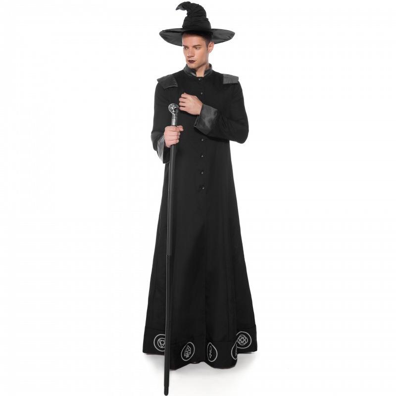 Halloween Men's Black Classic Wizard Wizard Prophet Costume Demon Party Stage Costume