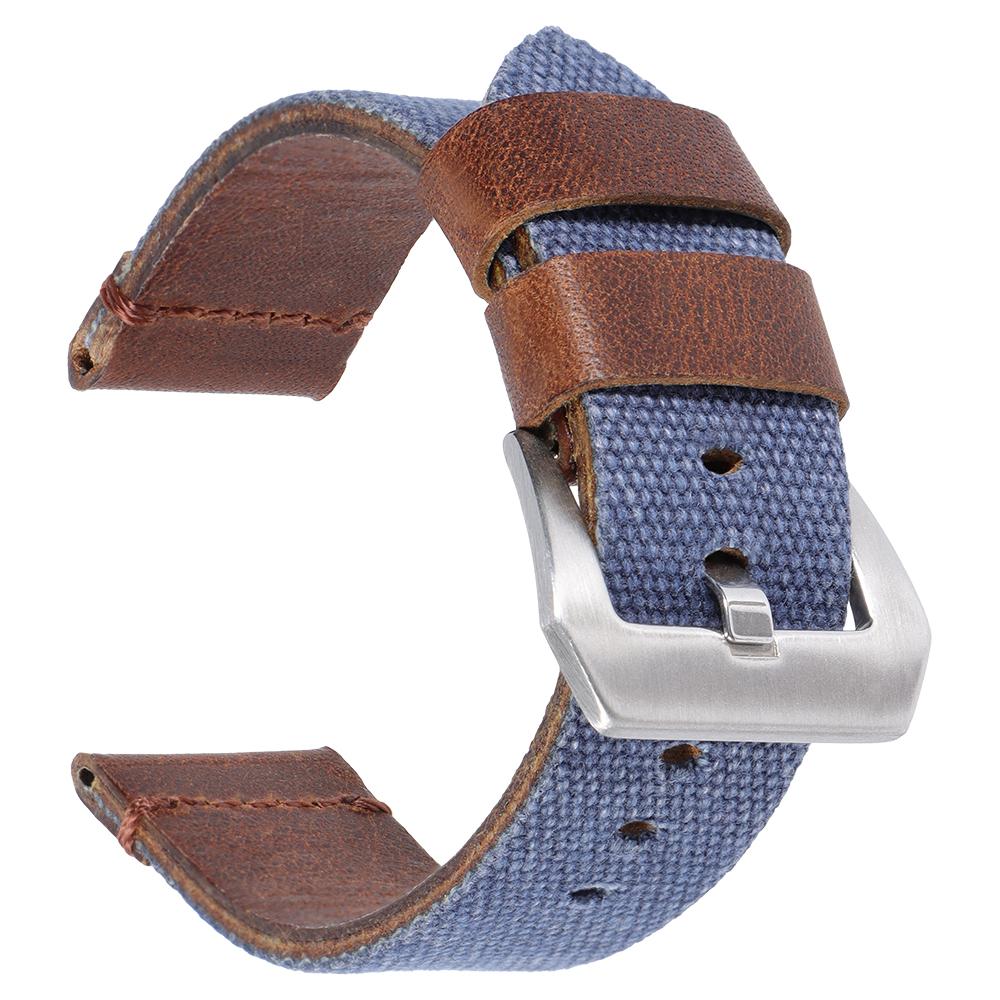 Canvas Leather Watch Strap 20mm 22mm 24mm for Panerai Handmade for Omega Military Sport Watchband Green Men Women Watch Bracelet