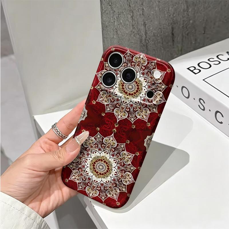 Opulent Red Gold Mandala Pattern Art Graphic Film Aesthetic Protective Shockproof Bumper Phone Case For iPhone 13 14 15 16 17 Pro Max Plus