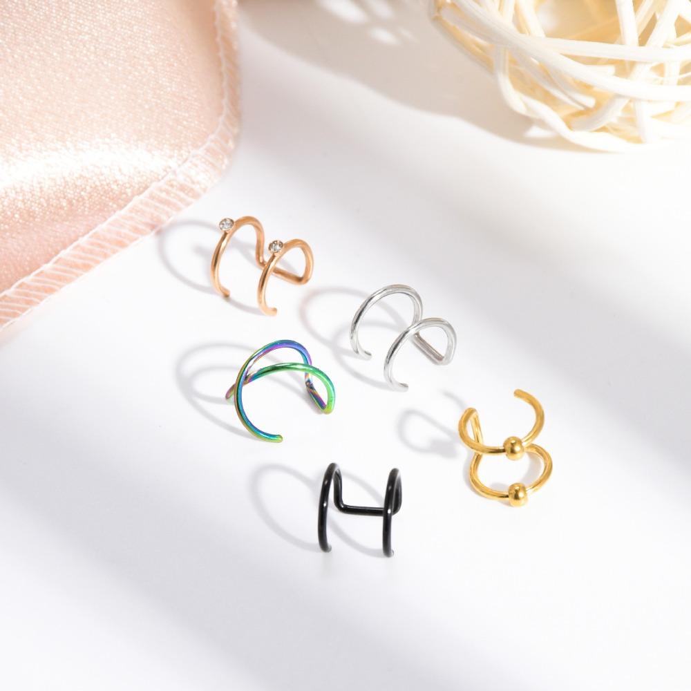 Fashion Stainless Steel Fake Piercing U-shaped Double Layer Ear Clips Lip Clip for Women Charms Ear Bone Nail Ear Cuff Jewelry