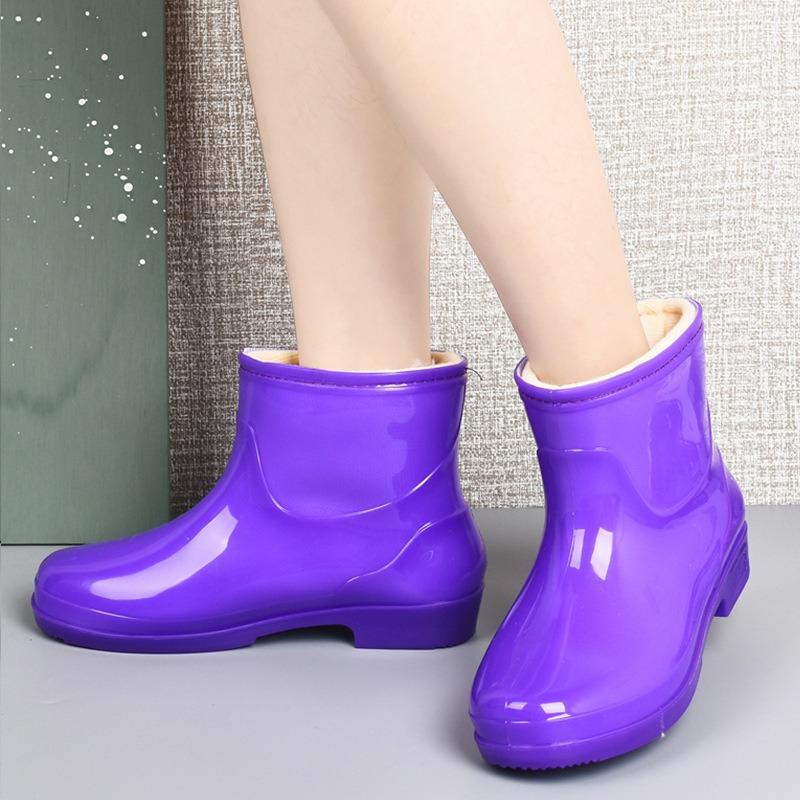 Short Rain Shoes Women's Velvet Warm Adult Rain Boots Rubber Shoes Wear-resistant Thick-soled Work Lightweight Waterproof Shoes