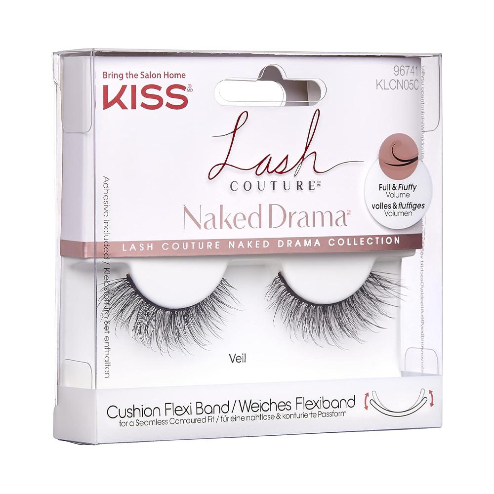Sztuczne rzęsy na pasku KISS Naked Drama Veil efekt norki 3D + klej 1 g