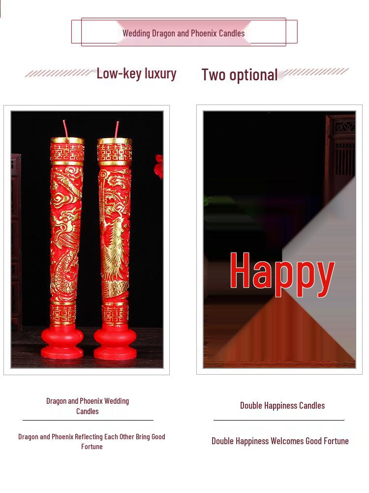 Double Happiness Smokeless Red Candles for Wedding and Engagement Celebrations with Dragon and Phoenix Design