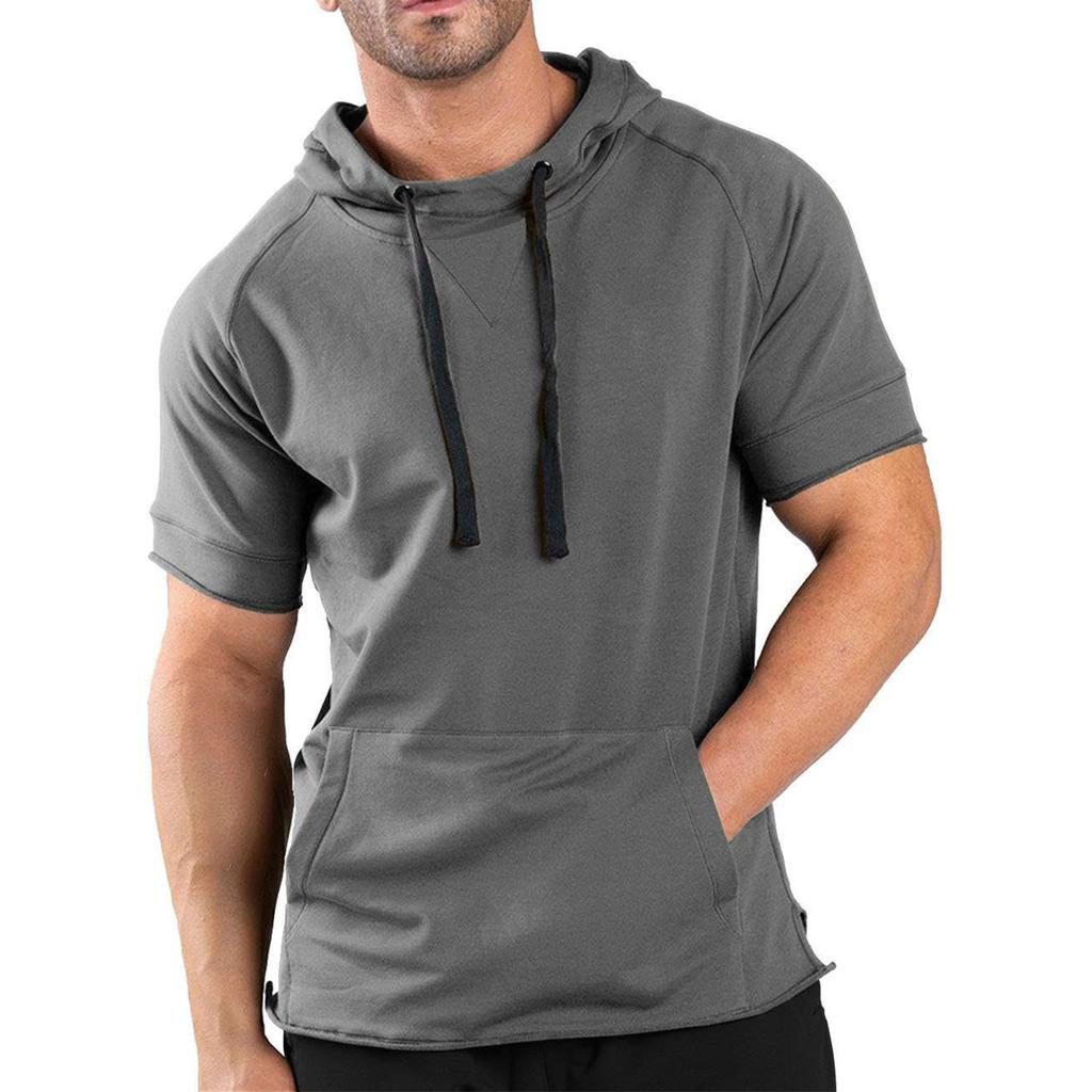 Men's  Loose  Fitting  Pocket  Casual  Sports  Hooded  Short  Sleeved  T,Shirt