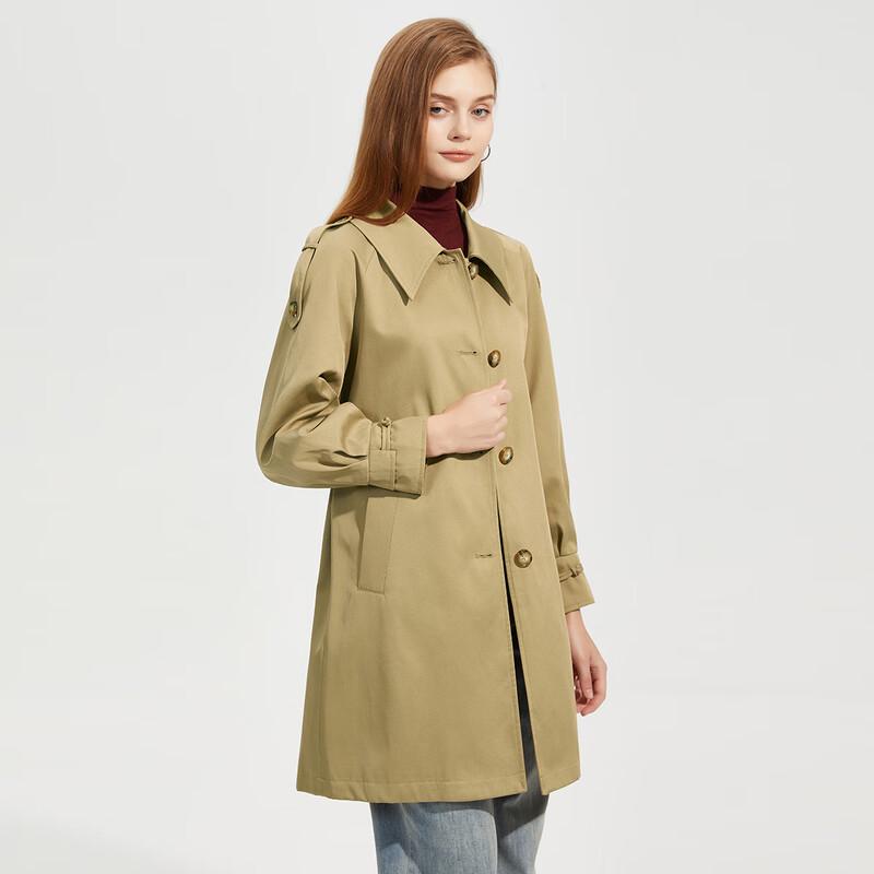 Women s Long Sleeve Lapel Single-Breasted Mid-Length Trench Coat M