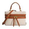Kompakte boxförmige Umhängetasche mit Canvas-Lederdetails, Handtasche mit Doppelreißverschluss für Kosmetika, Schultertasche für den täglichen Weg