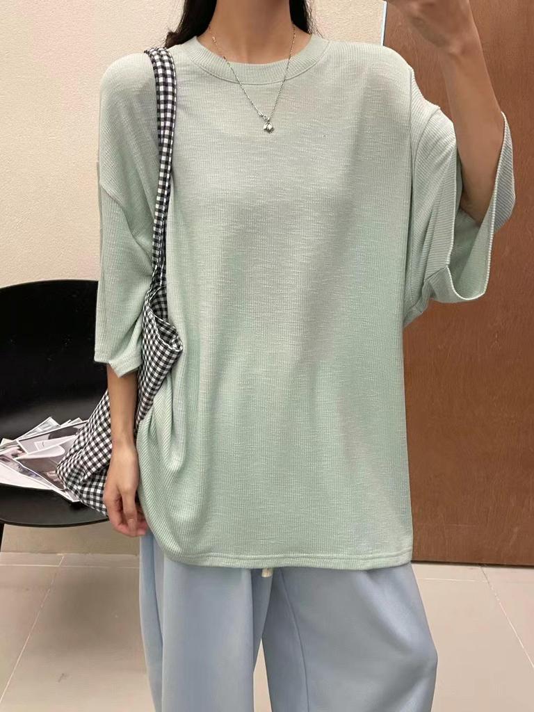 Women's Plus Size 7 Korean Style Loose Casual Long/Short-Sleeve T-Shirt, Spring/Summer, 200 Jin, Fat MM