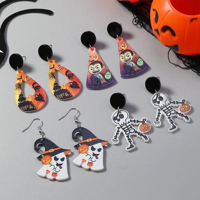 Scary Halloween Earrings: Ghost, Pumpkin, Bat & Spider Acrylic Ornaments for Women