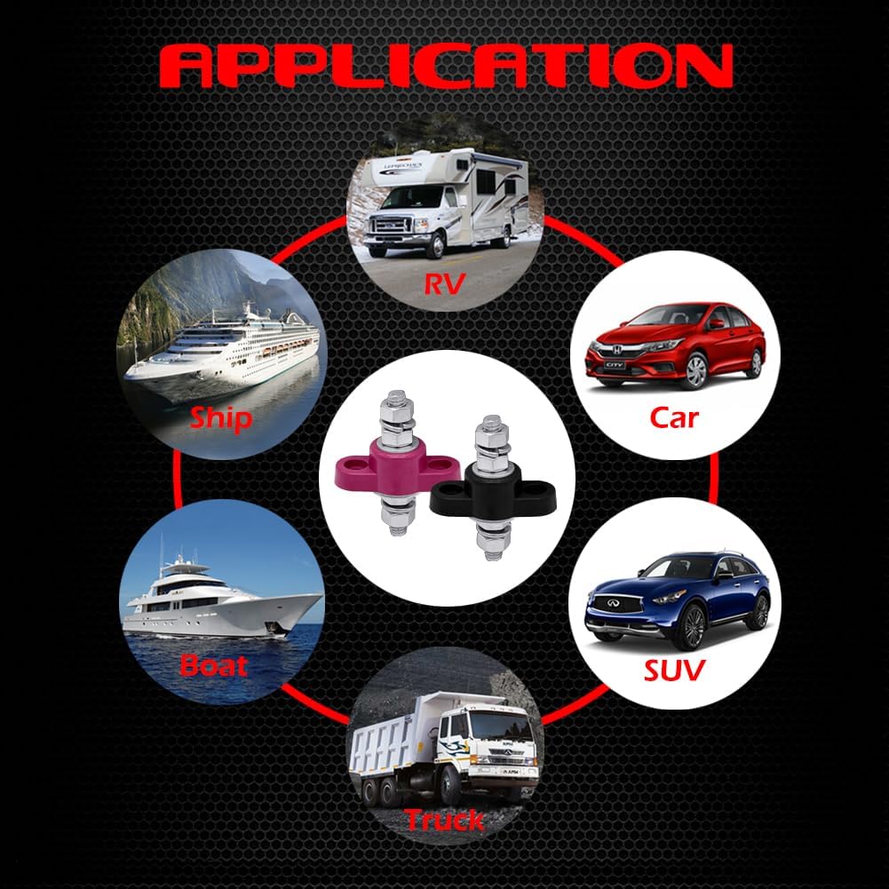 1/4" Stud Remote Battery Terminals 12V 150A, Ampper M6 Single Stud Battery Junction Post Thru Panel Remote Terminal Jumper Post Feed Through W/Cover