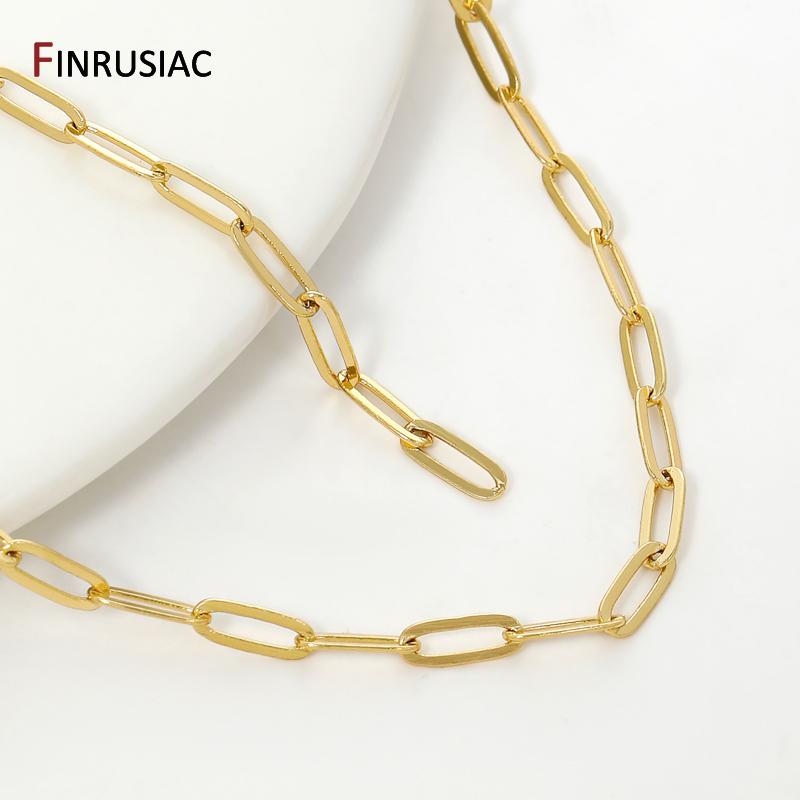 18K Gold Plated Brass Paperclip Chains, 3.5*9mm Cable Chain For Jewelry Making DIY Necklace Bracelet Chains Accessories