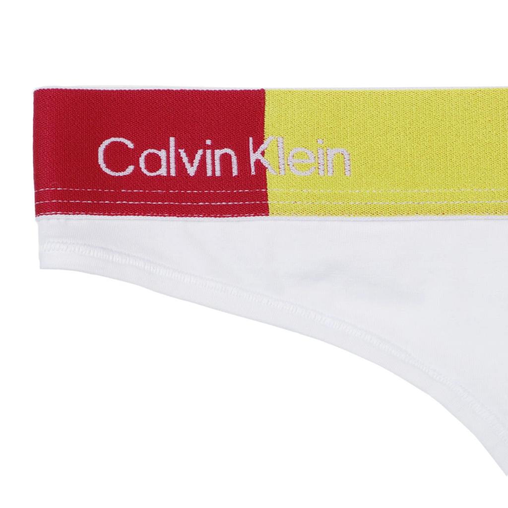 Calvin Klein Logo Print Color Block Slim Fit Thong Women Underwear White QF7255-110