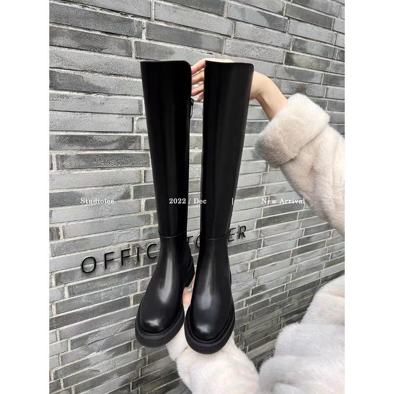 

Ботинки из толстой коровьей кожи средней длины на толстой подошве, эластичные ботфорты, женские осенне-зимние кожаные сапоги до колена 40