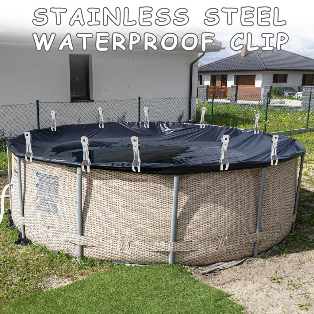 Pakke med 30 store klemmer i rustfritt stål for bassengtrekk, vindbeskyttelsesklemmer for svømmebassenger og utendørs bruk