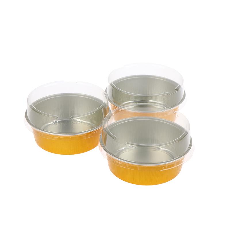 10Pcs Round Baking Cups Aluminum Foil With Lids Reusable Cupcake Cups Desserts Cake Pudding Jello Cups Kitchen Tools