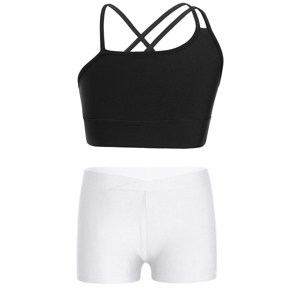 Top Corto Asimmetrico con Spalline Scollatura a V Pantaloncini Vita Alta Sport Ginnastica Allenamento