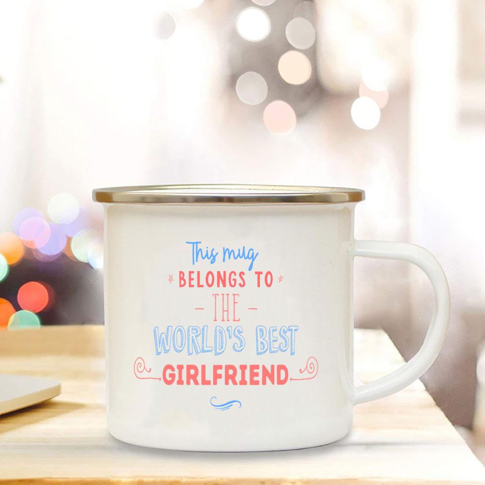 This Mug Belongs To World's Best Girlfriend&Boyfriend Enamel Mugs Anniversary Gift Juice Coffee Cup Gifts for Her Birthday