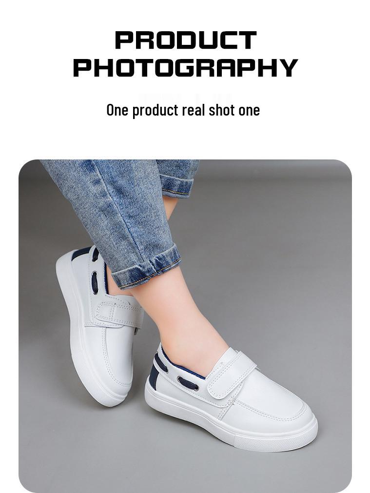 Korean Style Low-Top Leather Slip-On Loafers for Boys & Toddlers - Soft Sole Casual Shoes