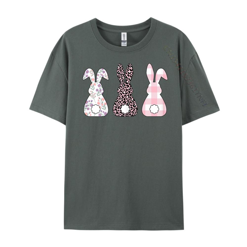 Süße Rosa Leopard Karomuster Blume Frohe Ostern Hase Kaninchen Grafik T-Shirts Vintage Streetwear Oberteile T-Shirt
