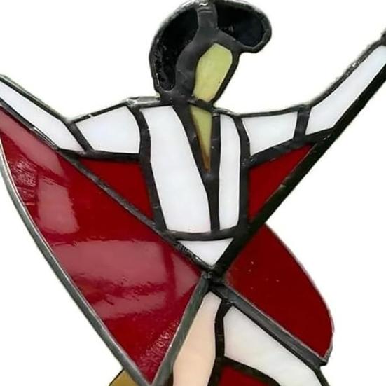 Dancing King Hanging Decoration Stained Glass Style Spinner Kinetic Acrylic Hanging Ornament for Window Porch Garden Artistic Housewarming Gift