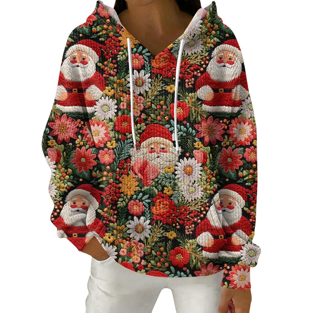 Women's Fashion Casual Christmas Print Pullover Long-Sleeve Hooded Sweatshirt