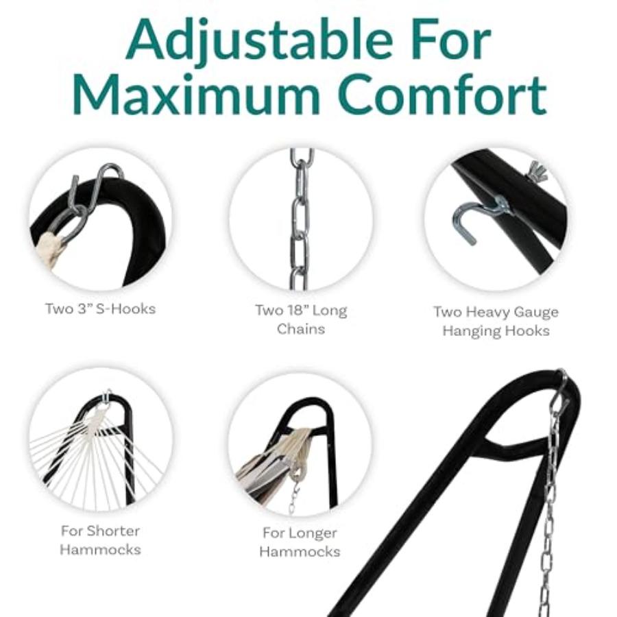 Universal Double Hammock Stand Only - 550-Pound Capacity - Heavy-Duty Outdoor Hammock Stand for 9 to 14 Foot Hammocks - Black