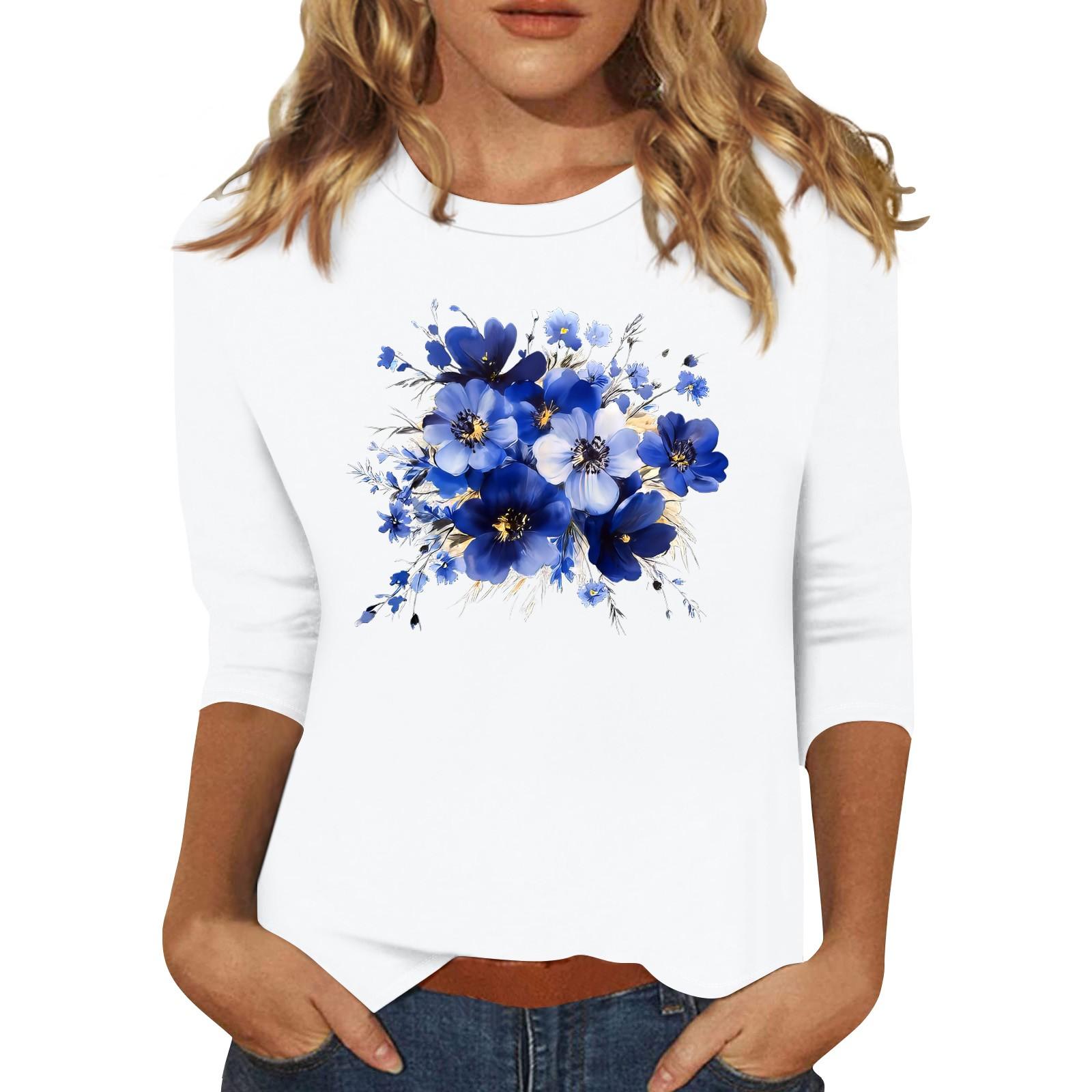 

Women s Fashion Casual Seven-Point Sleeve Print Round Neck Top XL білий