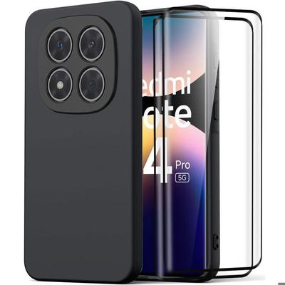 Case for Xiaomi Redmi Note 14 Pro 5G - Black Silicone + 2 Tempered Glass - EFConnection®
